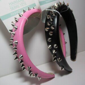 1 Black & 1 Pink Pleather Studded Spiked Headband Punk Alt Goth Kawaii Emo New